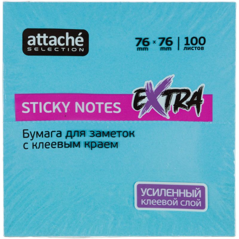 Стикеры Attache Selection Extra с клеев. краем 76×76, неон, голубой 100л