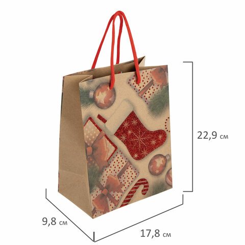 Пакет подарочный (1 штука) новогодний 18×10x23 см, ЗОЛОТАЯ СКАЗКА «Christmas Kraft», глиттер