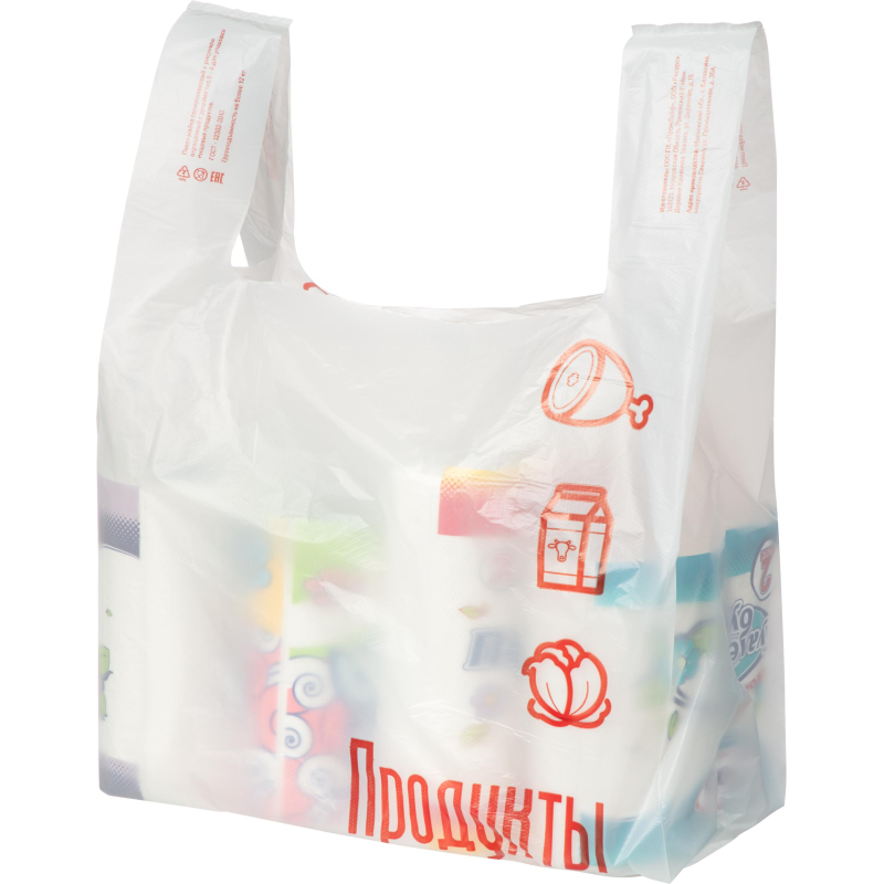 Пакет-майка ПНД 38+16×60, 23 мкм, Продукты для Вас (красный) 100 шт/уп