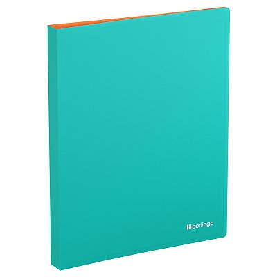 Папка на 4 кольцах Berlingo «Soft Touch Pro» A4, 25мм, 700мкм, D-кольца, с внутр. карманом, бирюзовая, внутр. оранжевая, софт-тач