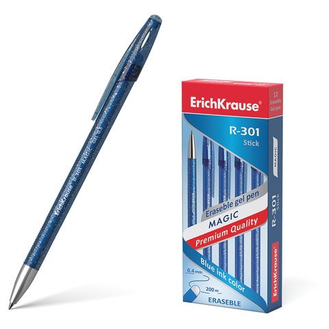 превью Ручка стираемая гелевая ERICH KRAUSE «R-301 Magic Gel», СИНЯЯ, корпус синий, узел 0.5 мм, линия письма 0.4 мм