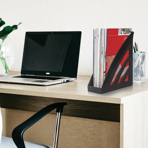 Лоток вертикальный для бумаг BRAUBERG «Office style», 245×90×285 мм, черный, 237278