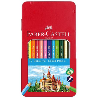 Карандаши цветные Faber-Castell, 12цв., заточен., метал. кор. 