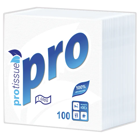 превью Салфетки бумажные 100 шт., 24×24 см, PROtissue COMFORT, белые, 100% целлюлоза