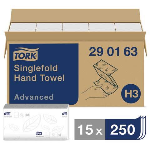 превью Полотенца бумажные д/держ.Tork Singlefold Н3 Advanced ZZ 2 сл.250 шт/уп 290