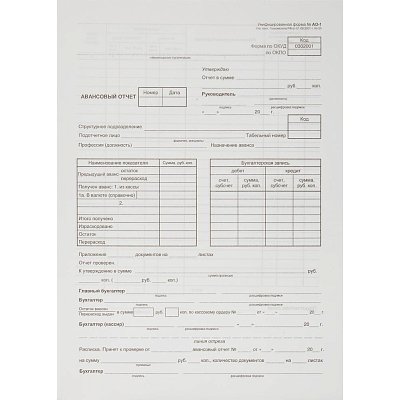 Бланк Авансовый отчет форма АО-1 А4 1у/5кн по 100л газетка(упаковка крафт)