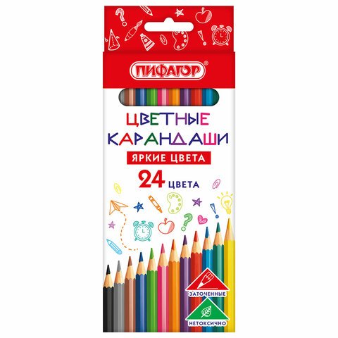 Карандаши цветные ПИФАГОР ЭКО «КЛАССИК», 24 цвета, шестигранные