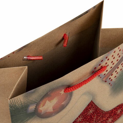 Пакет подарочный (1 штука) новогодний 18×10x23 см, ЗОЛОТАЯ СКАЗКА «Christmas Kraft», глиттер
