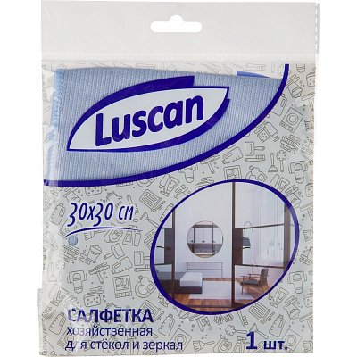 Салфетка хозяйственная Luscan из микрофиб д/стекол и зеркал 230г/м2 30×30см