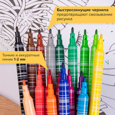 Фломастеры BRAUBERG «PREMIUM»18 цветовКОРПУС С ПЕЧАТЬЮвентилируемый колпачокПВХ-упаковка с европодвесом151943
