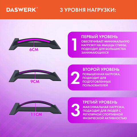 Массажер для спины/мостик для растяжки PREMIUM, 3 уровня нагрузки, фиолетовая вставка, DASWERK