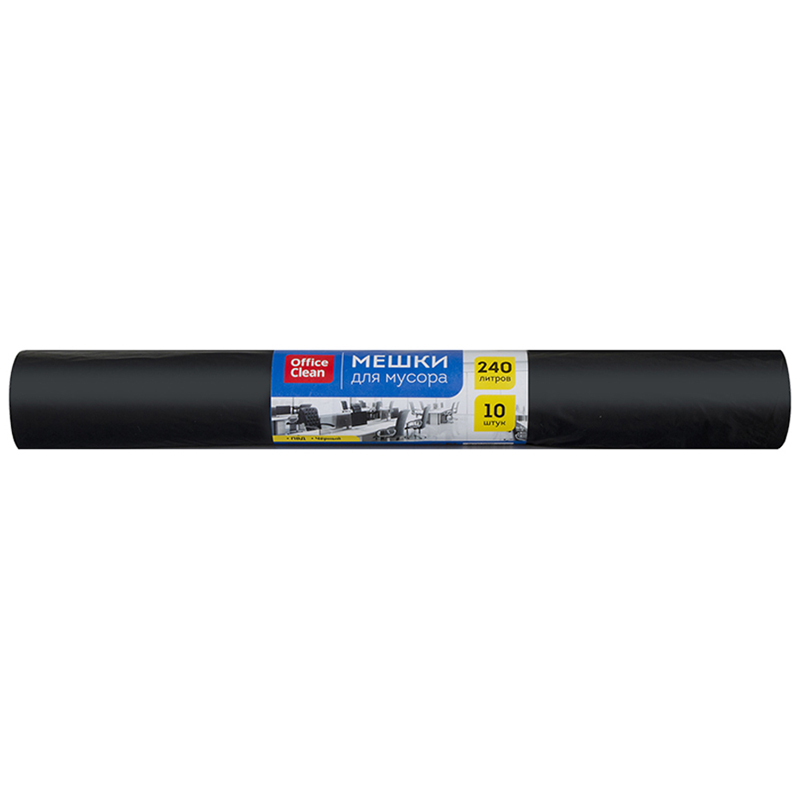 превью Мешки для мусора 240л OfficeClean ПВД, 88×135см, 30мкм, 10шт., черные, в рулоне