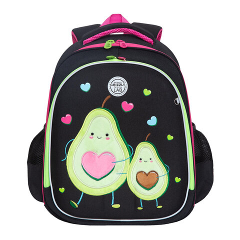 Ранец GRIZZLY анатомическая спинка, c брелоком, для девочек, «AVOCADO LOVE», 36×28х20 см