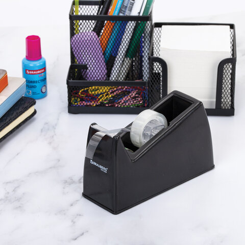 Диспенсер для клейкой ленты шириной до 26 мм, ЧЕРНЫЙ (лента в подарок! ), утяжеленный большой, BRAUBERG