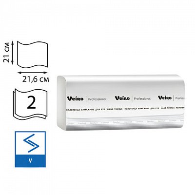 Полотенца бумажные листовые Veiro Professional F1 Comfort V-сложения 2-слойные 20 пачек по 200 листов (артикул производителя KV205)