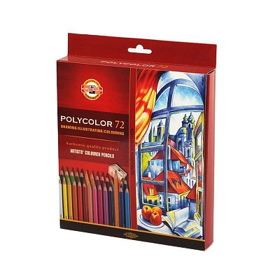 Карандаши цветные художественные Koh-I-Noor «Polycolor 3837», 72цв., заточен. + 2 точилки+3 ч/гр. кар. 1500, картон, европодвес