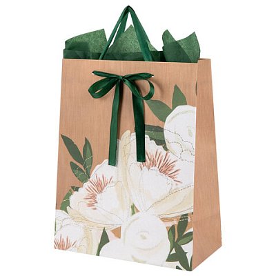 Пакет подарочный (1 штука) 26×13х32 см (L), «Flower Kraft», с тишью, глиттер, ЗОЛОТАЯ СКАЗКА