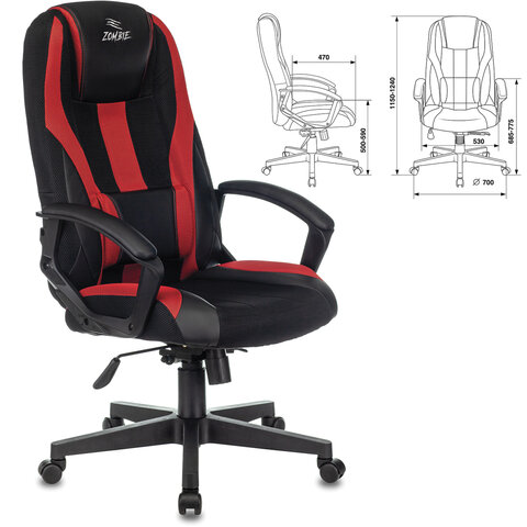 Кресло компьютерное VIKING-9/BL+RED, подушка, экокожа/ткань, черное/красное