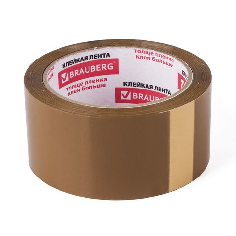 Клейкая лента 48 мм х 66 м, упаковочная, BRAUBERG, коричневая, гарант. длина, 45 мкм