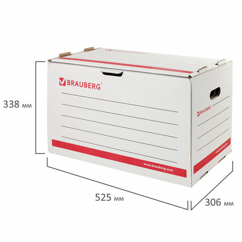 Короб архивный BRAUBERG, 33,8х52,5х30,6 см, для регистраторов/накопителей, фронтальная загрузка, белый