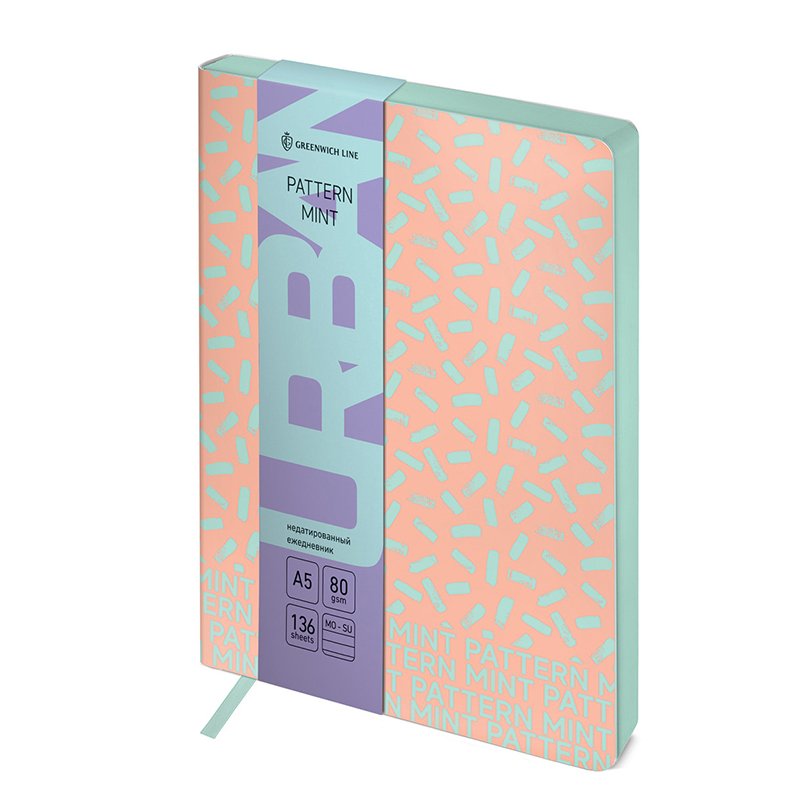превью Ежедневник недатир. A5, 136л., кожзам, Greenwich Line «Urban. Pattern mint», тон. блок, цв. срез