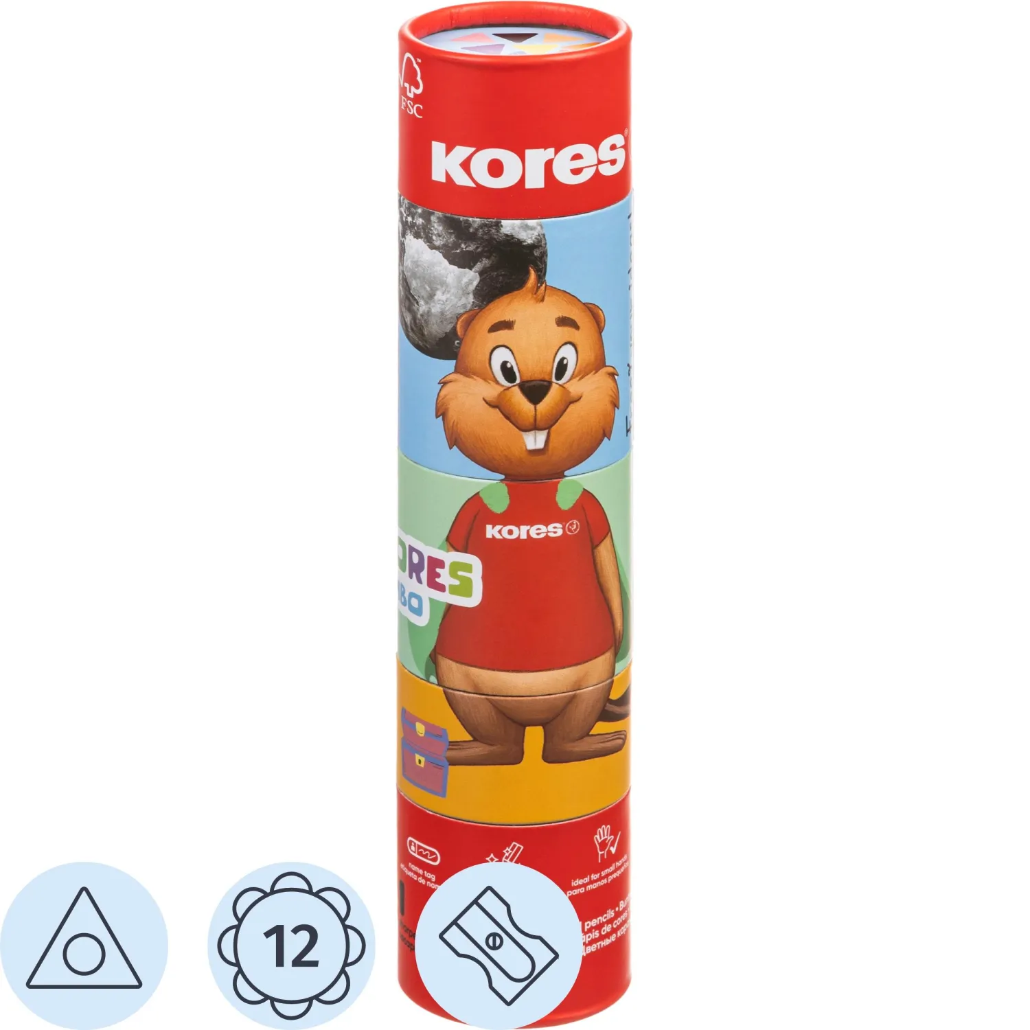 Карандаши цветные KOLORES трехгр. JUMBO 12шт/наб, точилка, карт. тубус 93515