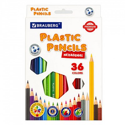 Карандаши цветные пластиковые BRAUBERG PREMIUM36 цветовшестигранныегрифель мягкий 3 мм181669