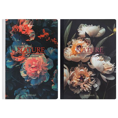 Тетрадь А4 96 л. BRAUBERG, на сшивке с корешком, клетка, обложка картон, «Flowers»