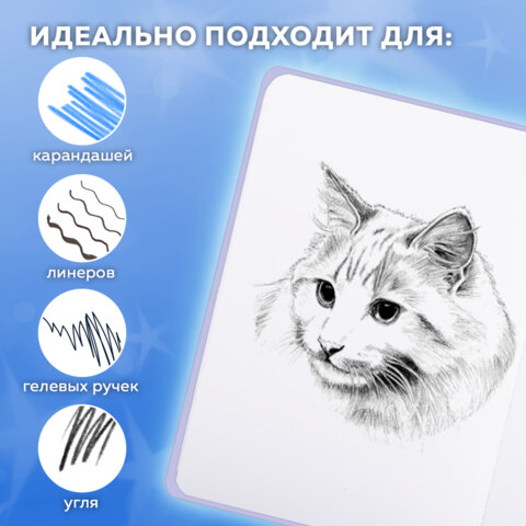 Скетчбук, белая бумага 120 г/м2, 145×203 мм, 80 л., резинка, твердый, FUNSTER, «Кот Тыгыдык»
