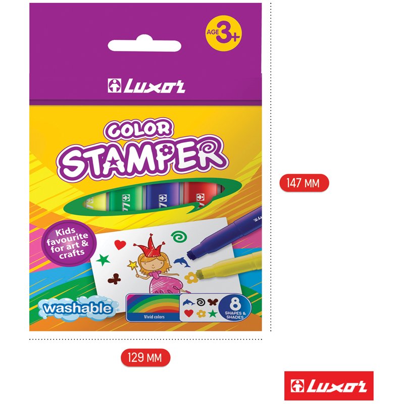 Фломастеры-штампы Luxor «Color Stamper», 08цв., смываемые, картон, европодвес
