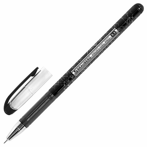 Ручка гелевая BRAUBERG «Profi-Gel PRO», ЧЕРНАЯ, линия письма 0.4 мм, игольчатый наконечник 0.5 мм, печать на корпусе