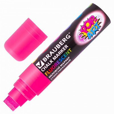 Маркер меловой BRAUBERG «POP-ART», сухостираемый, для гладких поверхностей, 15 мм, РОЗОВЫЙ, 151540