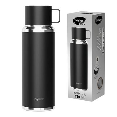 Термос 0.75 л JOYLUX (ДЖОЙЛЮКС) ULTRA, нержавеющая сталь SUS316, крышка/кружка, питейник, сито, черный матовый