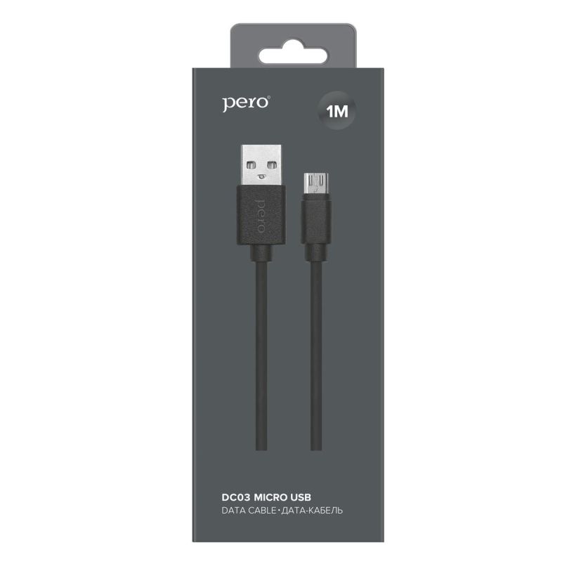 Кабель PERO, DC-03, micro-USB, 2.5А, 1м, Fast charge, черный