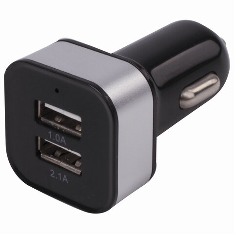 Зарядное устройство автомобильное SONNEN, 2 порта USB, выходной ток 2.1 А, черное-белое, 454796