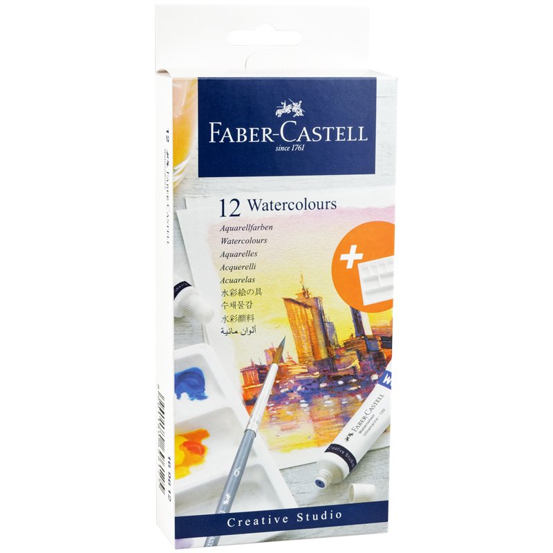 превью Акварель художественная Faber-Castell «Watercolours», 12цв., 9мл, туба, картон. упаковка