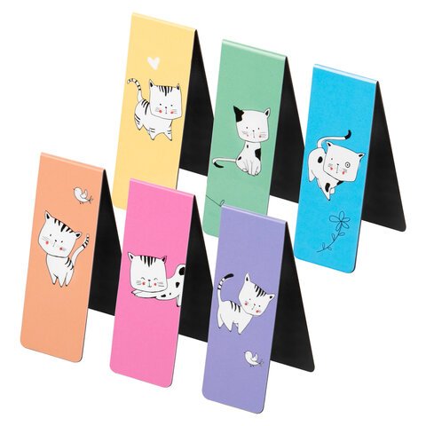 Закладки для книг МАГНИТНЫЕ, «CATS», набор 6 шт., 60×20 мм, BRAUBERG