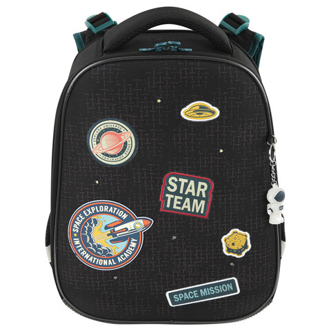 Ранец BRAUBERG PREMIUM, 2 отделения, с брелком, «Space mission», LED ЛАМПОЧКИ, 38×29х16 см