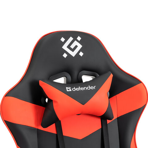 Кресло компьютерное DEFENDER Tornado, 2 подушки, подставка для ног, экокожа, черное/красное, ш/к 26722