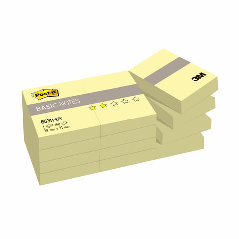 превью Блок-кубик 3М BASIC 653R-BY, канареечный желт 38х51мм 12 бл *100 л.