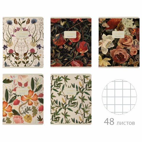 превью Тетрадь А5 48 л. BRUNO VISCONTI скоба, клетка, Soft Touch, фольга, «BLOOM FLOWERS» (5 видов)