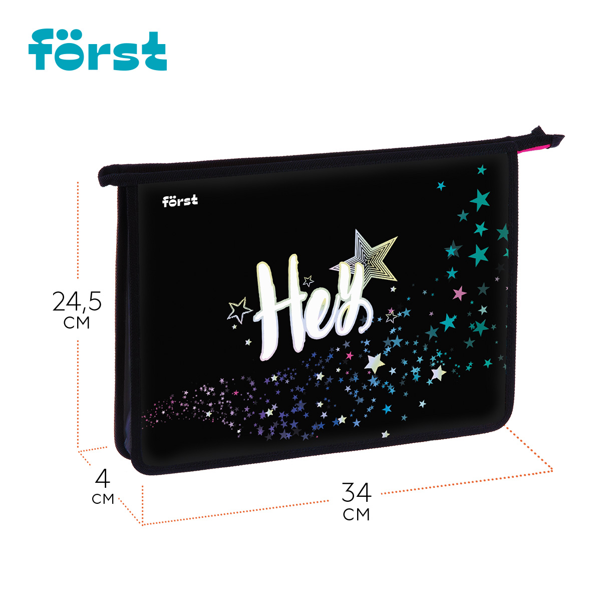 Папка для тетрадей 1 отделение, А4 Först «Hey! », 340×245×40 мм, пластик, на молнии