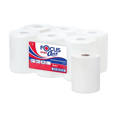 Полотенца бумажные в рулонах Focus Extra Quick, 2-слойн, 150 м/рул, (втулка диаметром 50мм), белые