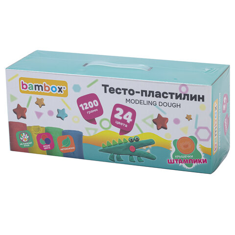 Тесто-пластилин для лепки СУПЕР ПЛАСТИЧНОЕ, 24 цвета, 1200 г, крышки-штампики, BAMBOX (БАМБОКС)