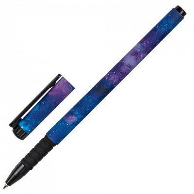Ручка шариковая BRAUBERG SOFT TOUCH GRIP «SPACE», СИНЯЯ, мягкое покрытие, узел 0.7 мм