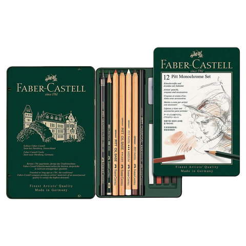 Набор графических материалов Faber-Castell Pitt Monochrome 12 штук