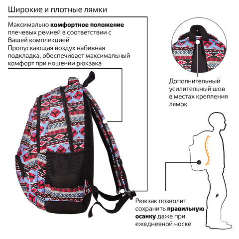 Рюкзак BRAUBERG для старшеклассников/студентов/молодежи, узоры, «Фигуры», 27 литров, 47×32×14 см