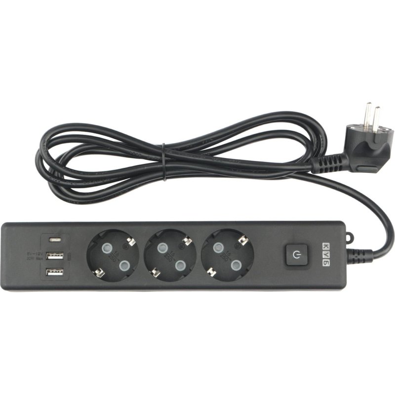 Удлинитель Power Cube, 3р с/з вык.,3USB, 3500 Вт, 16А,1.9 м, 3×1.0 (черный)