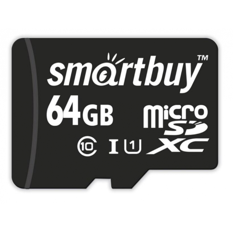 Карта памяти micro SDXC, 64 GB, SMARTBUY, 10 Мб/сек. (class 10), с адаптером