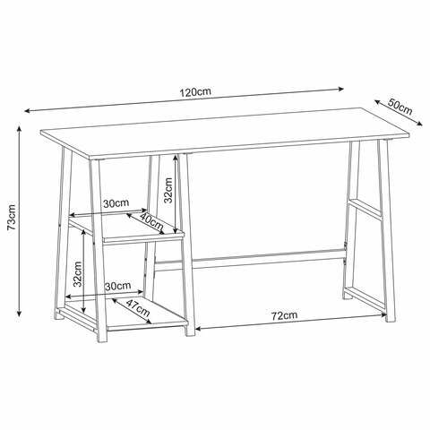 Стол на металлокаркасе BRABIX «LOFT CD-006», 1200×500х730 мм, 2 полки, цвет дуб антик